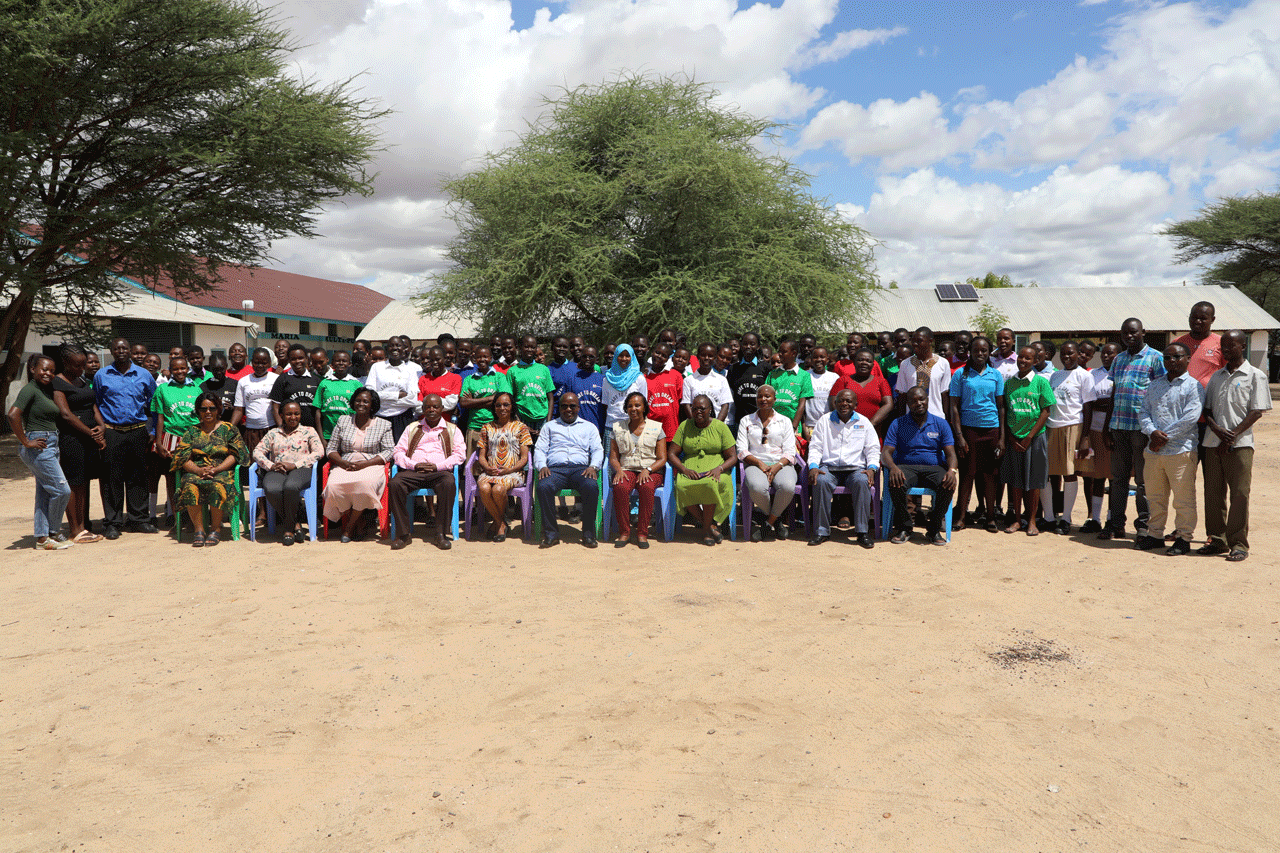 Girls from Turkana Secondary schools pose for a group photo during the STEM Mentorship Boot Camp in St. Monica Girls Boarding Comprehensive school in Lodwar, Turkana County.