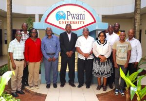 Group photo with the Chairman of KNATCOM Board, Prof. Mohamed Rajab, Ph.D, E.B.S and the Ag. Secretary General/CEO-KNATCOM Dr. James Njogu, HSC at Pwani University and a section of staff members from the University and KNATCOM.