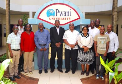 Group photo with the Chairman of KNATCOM Board, Prof. Mohamed Rajab, Ph.D, E.B.S and the Ag. Secretary General/CEO-KNATCOM Dr. James Njogu, HSC at Pwani University and a section of staff members from the University and KNATCOM.