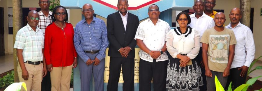Group photo with the Chairman of KNATCOM Board, Prof. Mohamed Rajab, Ph.D, E.B.S and the Ag. Secretary General/CEO-KNATCOM Dr. James Njogu, HSC at Pwani University and a section of staff members from the University and KNATCOM.