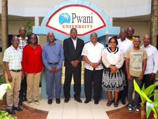 Group photo with the Chairman of KNATCOM Board, Prof. Mohamed Rajab, Ph.D, E.B.S and the Ag. Secretary General/CEO-KNATCOM Dr. James Njogu, HSC at Pwani University and a section of staff members from the University and KNATCOM.