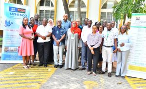 Group photo with the Vice Chancellor-Technical university of Mombasa, Prof. Laila Abubakar, KNATCOM Board Chairman, Prof. Mohamed Rajab, Ph.D, E.B.S and the Ag. Secretary General/CEO-KNATCOM Dr. James Njogu, HSC and a section of staff members from the University and the Commission during the sensitization mission.