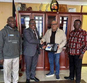 From left to right: Dr. George Eshiamwata Ag. Director Natural Sciences Programme; Dr. James Njogu, HSC, Ag. Secretary General, KNATCOM-UNESCO; Mr. Tarun Ramesh Agarwal, Founder and CEO, Kritrima Prajna Innovations Pvt. Ltd.; and Dr. Julius Otundo of Raira University, during Mr. Agarwal’s